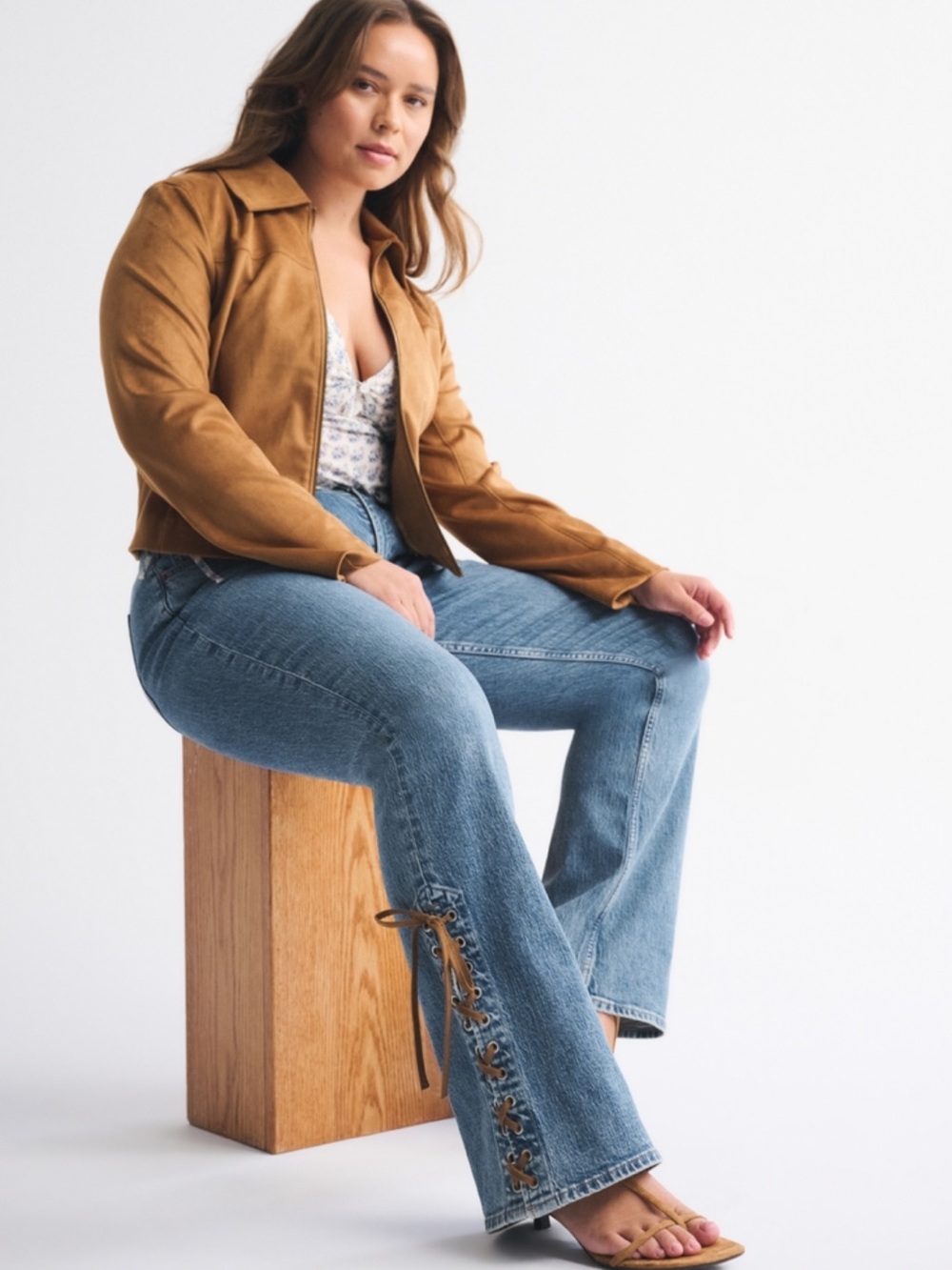 A&F Mid Rise Bootcut Lace Up Jeans